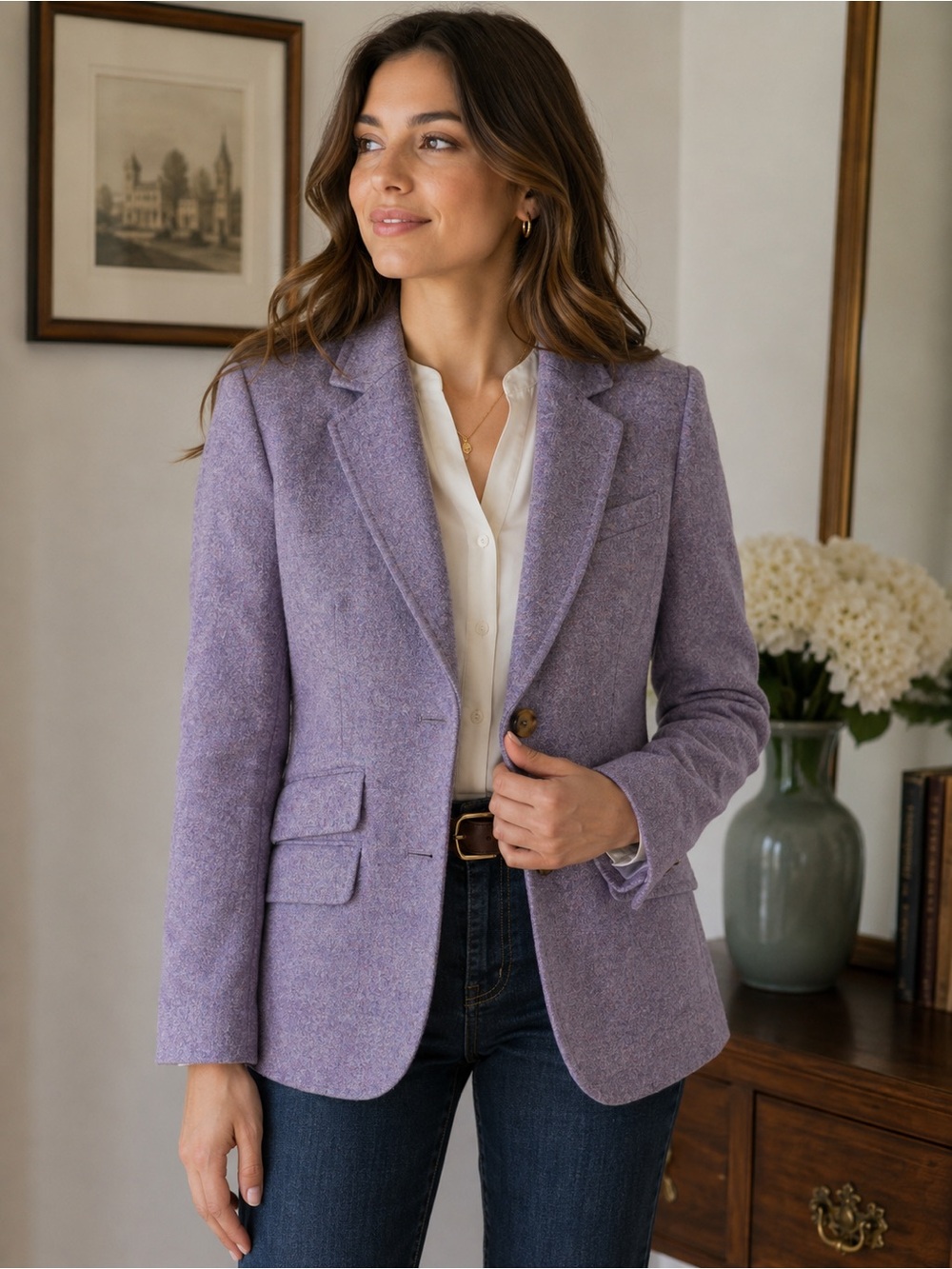 Talbots Quiet Luxury Office Academia Purple Wool Blend Tailored Blazer Size 6